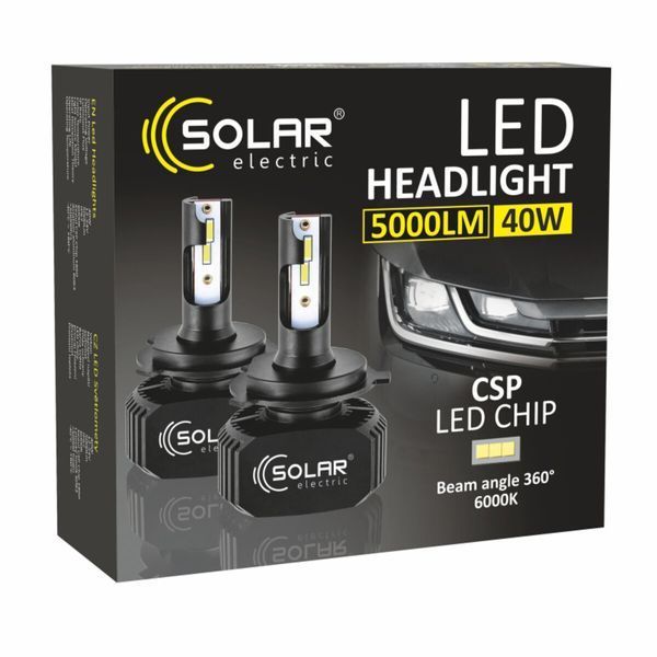 LED автолампа Solar H4 12/24V 6000K 5000Lm 40W, CSP1860 2шт 8204 фото