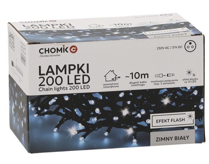 Гірлянда електрична Chomik, 200 LED, 10м, холодний білий, від мережі 5900779879485 фото