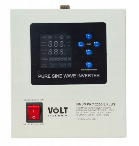 Комплект інвертор Volt Polska SINUS PRO 2200 E PLUS 1200/2200W + Акумулятор LiFePO4 12,8V 2200LIFEPO фото