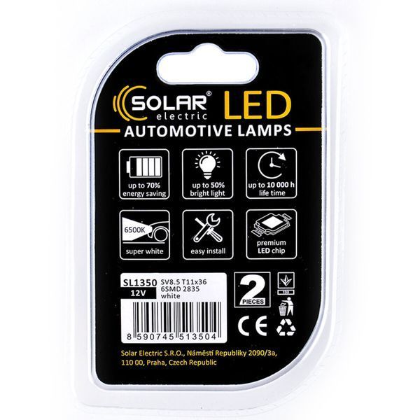 LED автолампа Solar 12V SV8.5 T11x36 6SMD white, 2шт SL1350 SL1350 фото