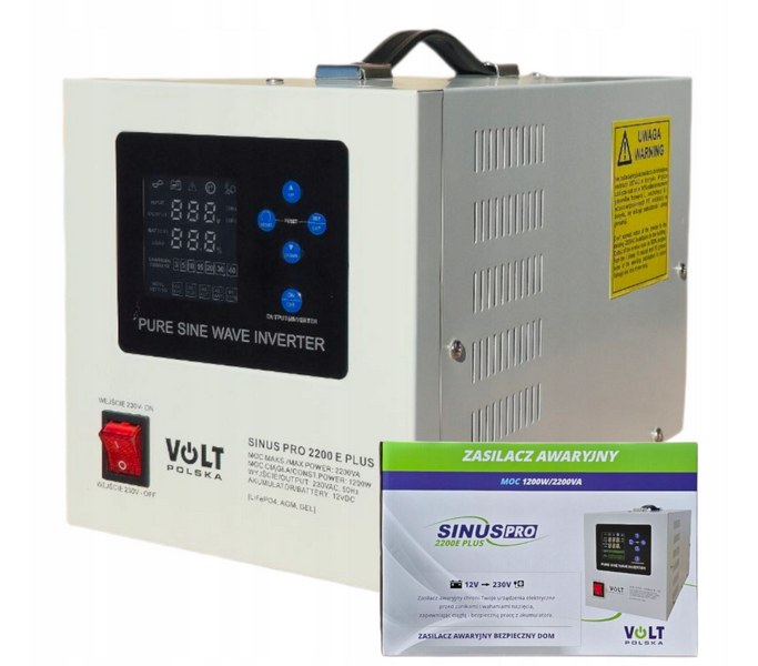 Комплект інвертор Volt Polska SINUS PRO 2200 E PLUS 1200/2200W + Акумулятор LiFePO4 12,8V 2200LIFEPO фото