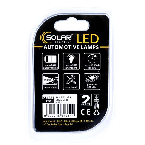 LED автолампа Solar 12V SV8.5 T11x39 6SMD white, 2шт SL1351 фото