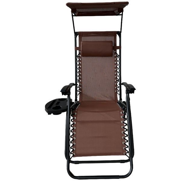 Розкладне крісло шезлонг Zero Gravity LEOBRO з козирком Коричневе HT-167F BROWN фото