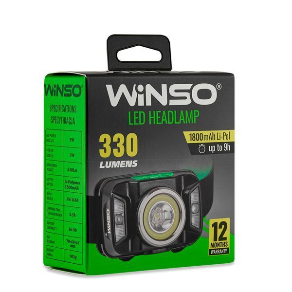 Ліхтар налобний Winso 380Lm, 5W CREE XTE+COB, 1800mAh, з сенсором білий/червоний 750720 фото