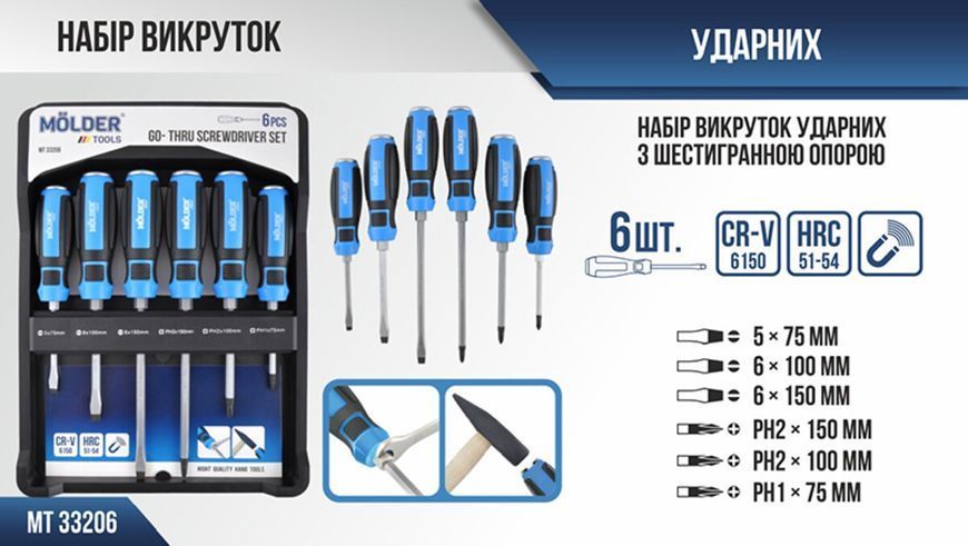 Набір викруток Molder ударні з шестигранною опорою 6шт MT33206 MT33206 фото