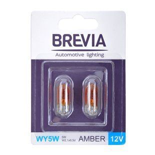 Лампа розжарювання Brevia WY5W 12V 5W W2.1x9.5d AMBER B2, 2шт 12309B2 фото