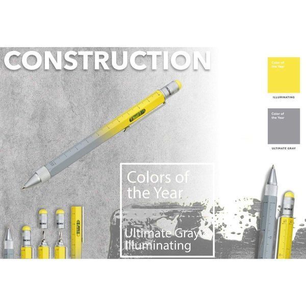 Кулькова багатозадачна ручка Troika Construction зі стілусом, лінійкою, викруткою та рівнем, жовто-сірий PIP20YE/GY фото