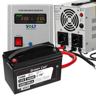 Аварійний комплект живлення Volt Polska SINUS PRO 800 E 12/230V 500/800W + Акумулятор Green Cell AGM 100Ah 12V VoltAGM30800E фото