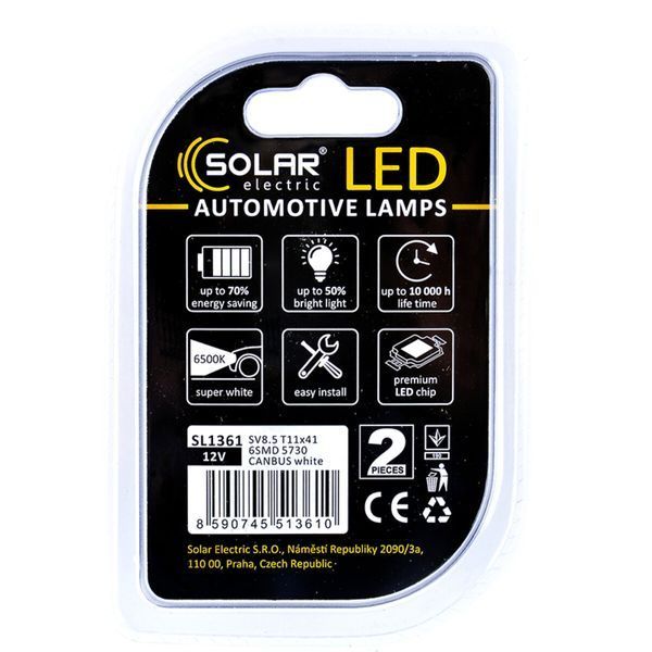 LED автолампа Solar 12V SV8.5 T11x41 6SMD white, 2шт SL1361 фото