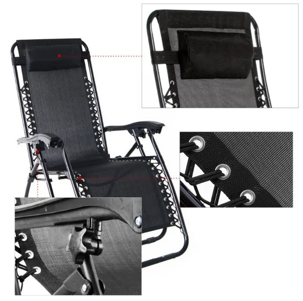 Розкладне крісло шезлонг LEOBRO Zero Gravity Чорне (HT-167D BLACK) HT-167D BLACK фото