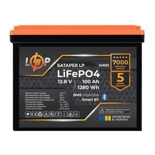 Акумулятор LP LiFePO4 12,8V - 100 Ah (1280Wh) (BMS 100A/50А) пластик Smart BT LP24662 фото
