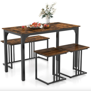 Комплект Costway Decima обідній стіл зі стільцями в стилі Loft коричневий 5903132085990 фото