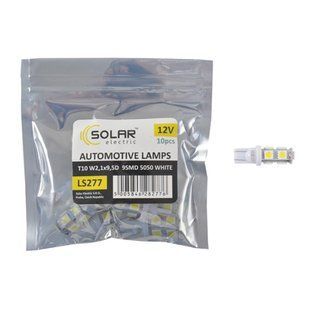 Автолампа Solar LED 12V T10 W2.1x9.5d 9SMD 5050, white 10шт LS277_P фото