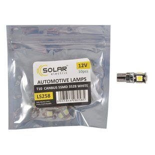 Автолампа Solar LED 12V T10 W2.1x9.5d Canbus 5SMD 5050, white 10шт LS258_P фото