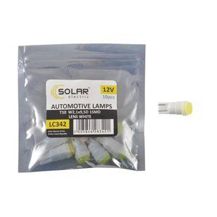 LED автолампа Solar 12V T10 W2.1x9.5d 1SMD with lens white 10шт LC342_P фото