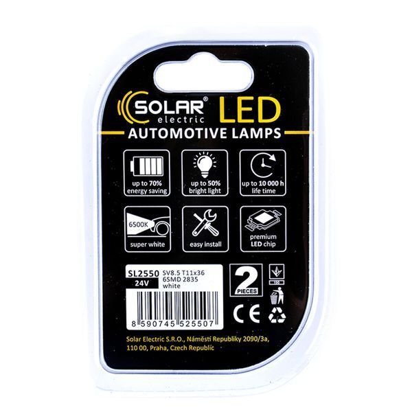 LED автолампа Solar 24V SV8.5 T11x36 6SMD white, 2шт SL2550 фото