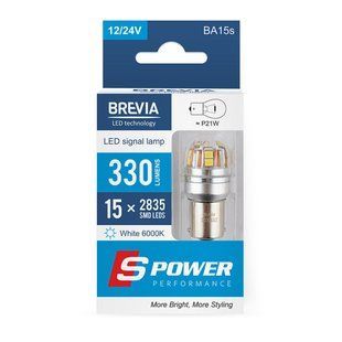 LED автолампа Brevia S-Power P21W 330Lm 15x2835SMD 12/24V CANbus, 2шт 10201X2 фото