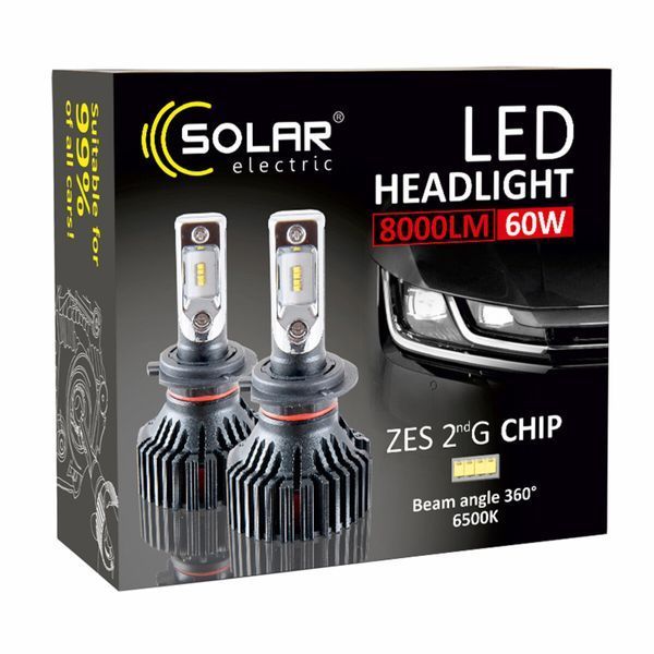LED автолампа Solar H4 12/24V 6500K 8000Lm 60W ZES Chip 8304 фото