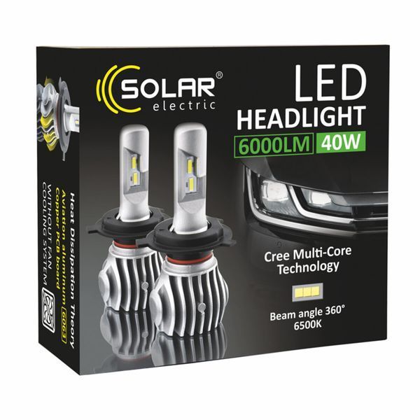 LED автолампа Solar H4 12/24V 6500K 6000Lm 40W Cree Chip 8604 фото