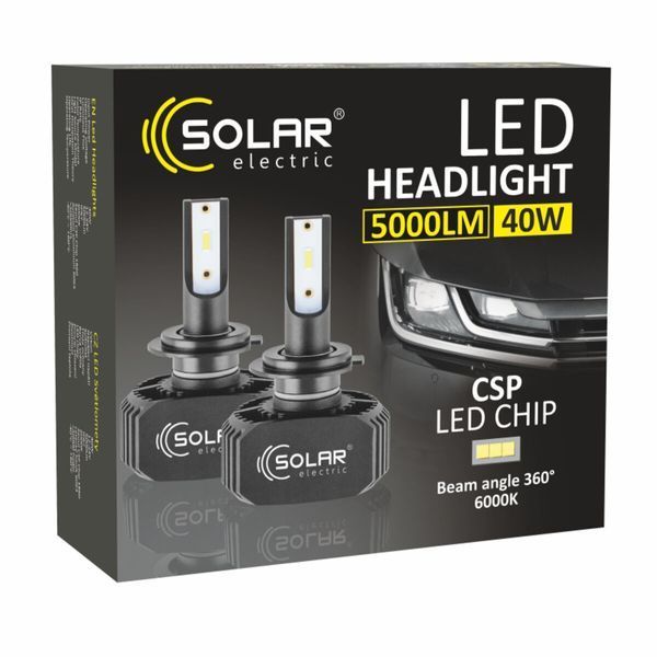 LED автолампа Solar H7 12/24V 6000K 5000Lm 40W, CSP1860 2шт 8207 фото