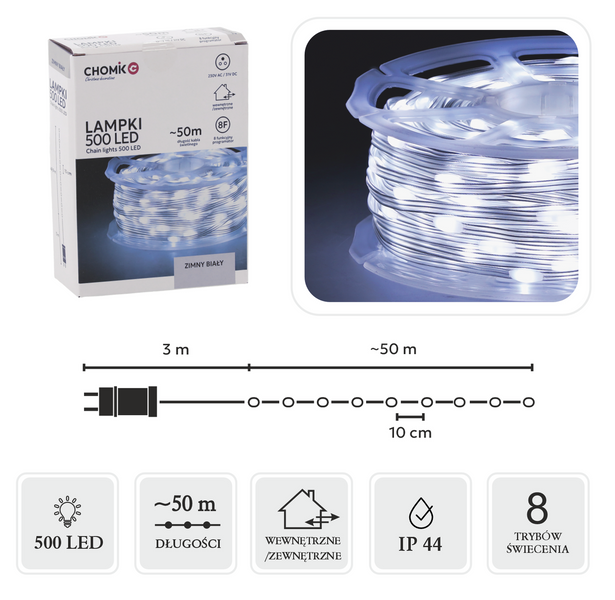 Гірлянда-струна на котушці Chomik, 49,9+3 м, 500 LED холодний білий 5900779880122 фото