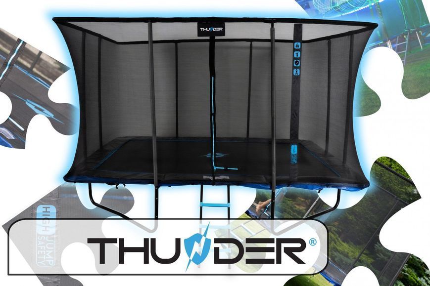 Батут THUNDER OUTSIDE PHENOM з зовнішньою сіткою 8 х 12 футів чорно-блакитний OUTSIDE PHENOM 8FTX12FT фото