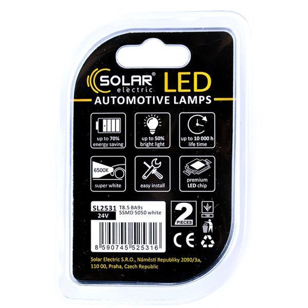 LED автолампа Solar 24V T8.5 BA9s 5SMD white, 2шт SL2531 фото