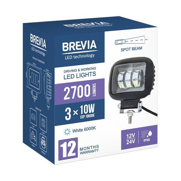 Фара світлодіодна Brevia 10-30V, 30W (3x10W), 2700Lm, CSP1860DE 1шт 10660QLX1 фото