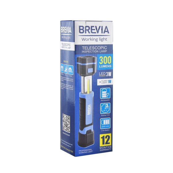 Телескопічна інспекційна лампа Brevia LED 3W COB+1W LED 300lm 2000mAh, Type-C 11340 фото