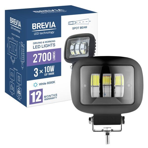 Фара світлодіодна Brevia 10-30V, 30W (3x10W), 2700Lm, CSP1860DE 1шт 10660QLX1 фото