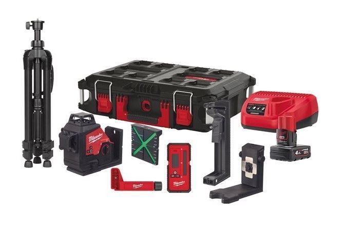 Нівелір лазерний 3D акумуляторний MILWAUKEE, M12 3PLKIT-401P (+зар. прист.,1акум.Х4Аг, кейс PACKOUT) 4933478960 фото