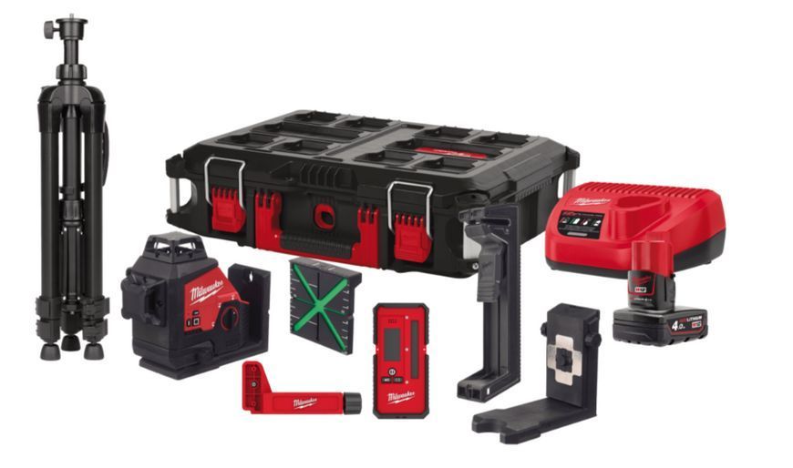 Нівелір лазерний 3D акумуляторний MILWAUKEE, M12 3PLKIT-401P (+зар. прист.,1акум.Х4Аг, кейс PACKOUT) 4933478960 фото