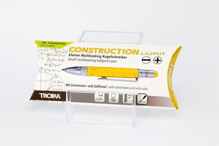 Ручка Troika Construction liliput з лінійкою та стілусом, жовтий PIP25/YE фото