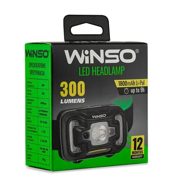 Ліхтар налобний Winso 330Lm, 5W CREE XTE+COB, 1800mAh, з сенсором білий/червоний 750420 фото