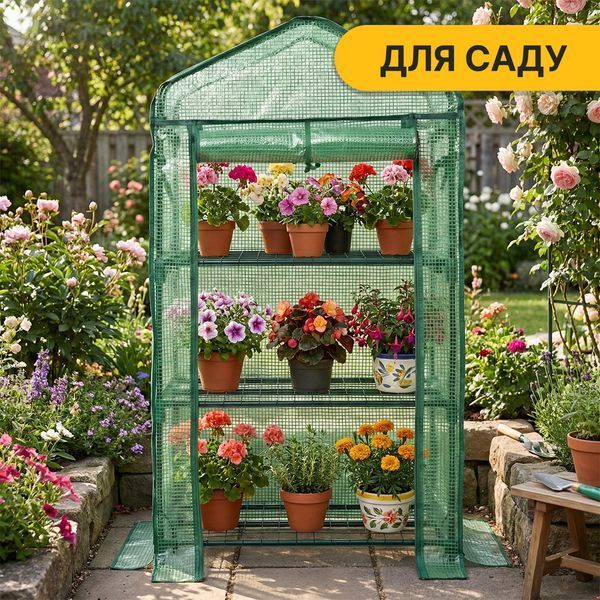 Стелаж-теплиця LEOBRO 125х69х49 см на 3 полиці Green (LB-G116) LB-G116 фото