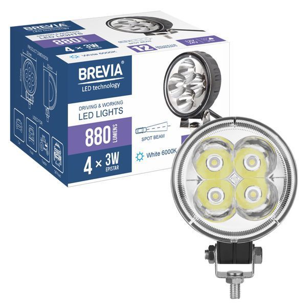 Фара світлодіодна Brevia EPISTAR Spot 10-30V, 12W (4x3W), 880Lm, 1шт 10601RSX1 фото
