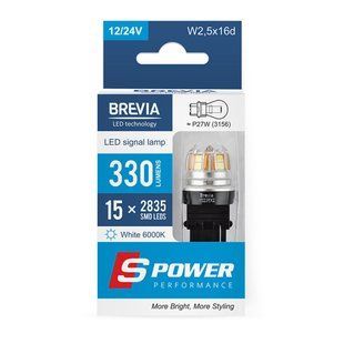 LED автолампа Brevia S-Power P27W (3156) 330Lm 15x2835SMD 12/24V CANbus, 2шт 10238X2 фото