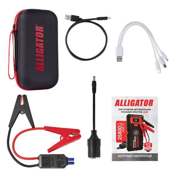 Пусковий пристрій Alligator Jump Starter 1500A/2500A 25800mAh зі Smart-клемами та безпровідною зарядкою JS848 фото