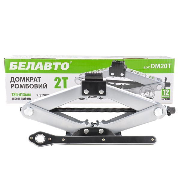 Домкрат ромбовий Белавто 2т з трещіткою, гумова подушка, вис. підйому 120-413мм DM20T фото