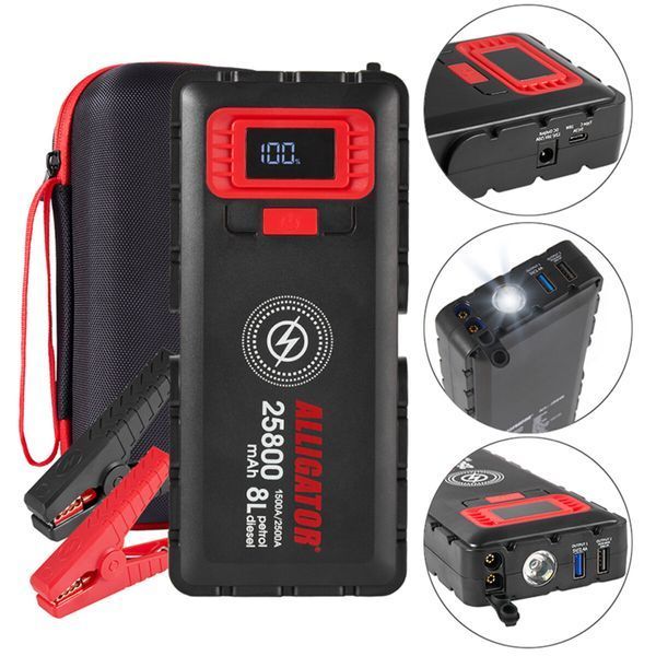 Пусковий пристрій Alligator Jump Starter 1500A/2500A 25800mAh зі Smart-клемами та безпровідною зарядкою JS848 фото