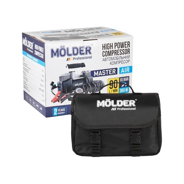 Компресор автомобільний Molder 12В, 10 Атм, 90 л/хв із зажимами АКБ MA25200 MA25200 фото
