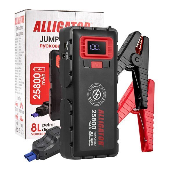 Пусковий пристрій Alligator Jump Starter 1500A/2500A 25800mAh зі Smart-клемами та безпровідною зарядкою JS848 фото