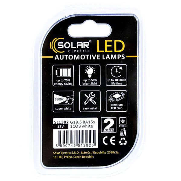 LED автолампа Solar 12V G18.5 BA15s white, 2шт SL1382 фото