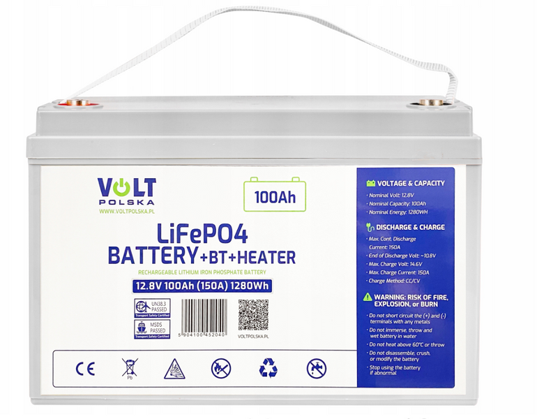 Акумулятор Volt Polska LiFePO₄ 12,8 V 100 Ah (150 A) + BMS + Bluetooth + нагрівальний мат 6AKLI10M12 фото