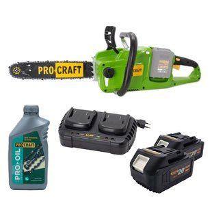 Акумуляторна пила Procraft PCA40/2 + 2 акб 4Аг + ЗП charger20/2 + Олива для ланцюга 1л 402020 фото