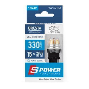 LED автолампа Brevia S-Power P27/7W (3157) 330Lm 15x2835SMD 12/24V CANbus 2шт 10239X2 фото