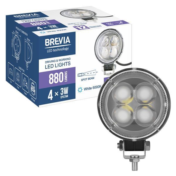 Фара світлодіодна Brevia ERISTAR 4D Spot 10-30V, 12W (4x3W), 880Lm, 1шт 10602RLX1 фото