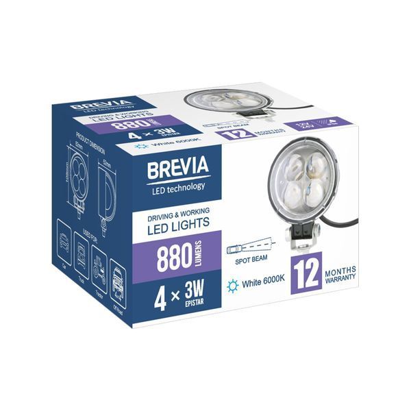 Фара світлодіодна Brevia ERISTAR 4D Spot 10-30V, 12W (4x3W), 880Lm, 1шт 10602RLX1 фото