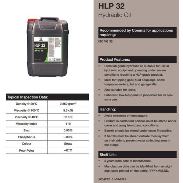 Гідравлічна рідина Comma HLP 32 HYDRAULIC OIL 20л H3220L фото
