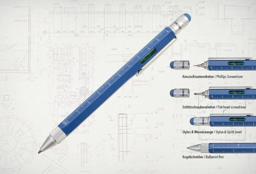 Кулькова багатозадачна ручка Troika Construction зі стілусом, лінійкою, викруткою та рівнем, блакитна PIP20/AT фото